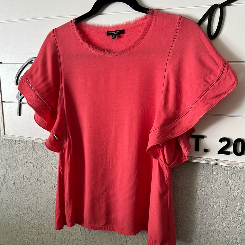 Massimo Dutti Flutter Sleeve Coral Top Size Xs - image 1